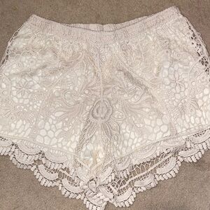 Blue Island Resort Beach Swim Coverup Cream Lace Crochet Shorts Small